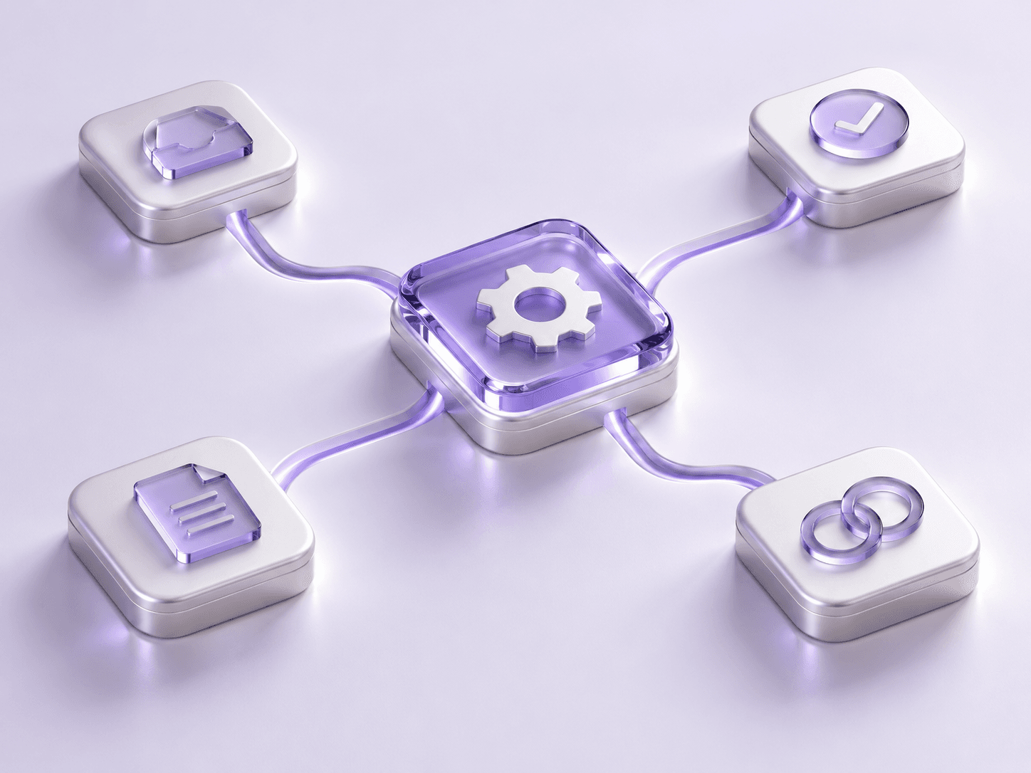 A central gear connected to document, approval, file and link icons